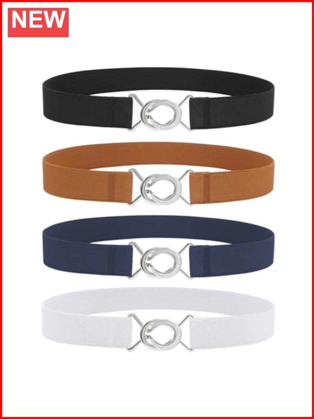 Skinny Elastic Waist Belt Stretchy Thin Belt for Dress Jeans 4 Pack